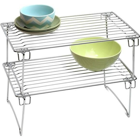 2 Pack - DecoBros Stackable Kitchen Cabinet Organizer, Chrome - Picture 1 of 6